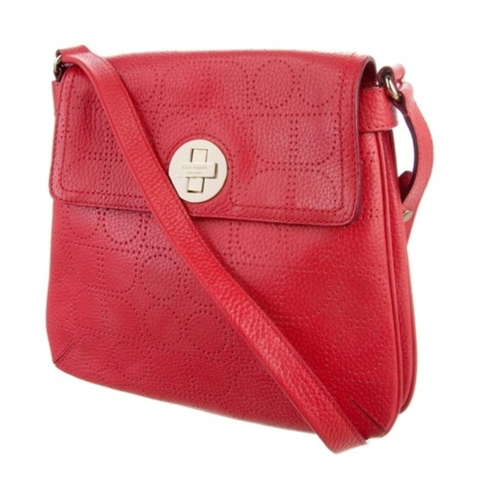 Red Kate Spade embossed leather bag with gold tone hardware